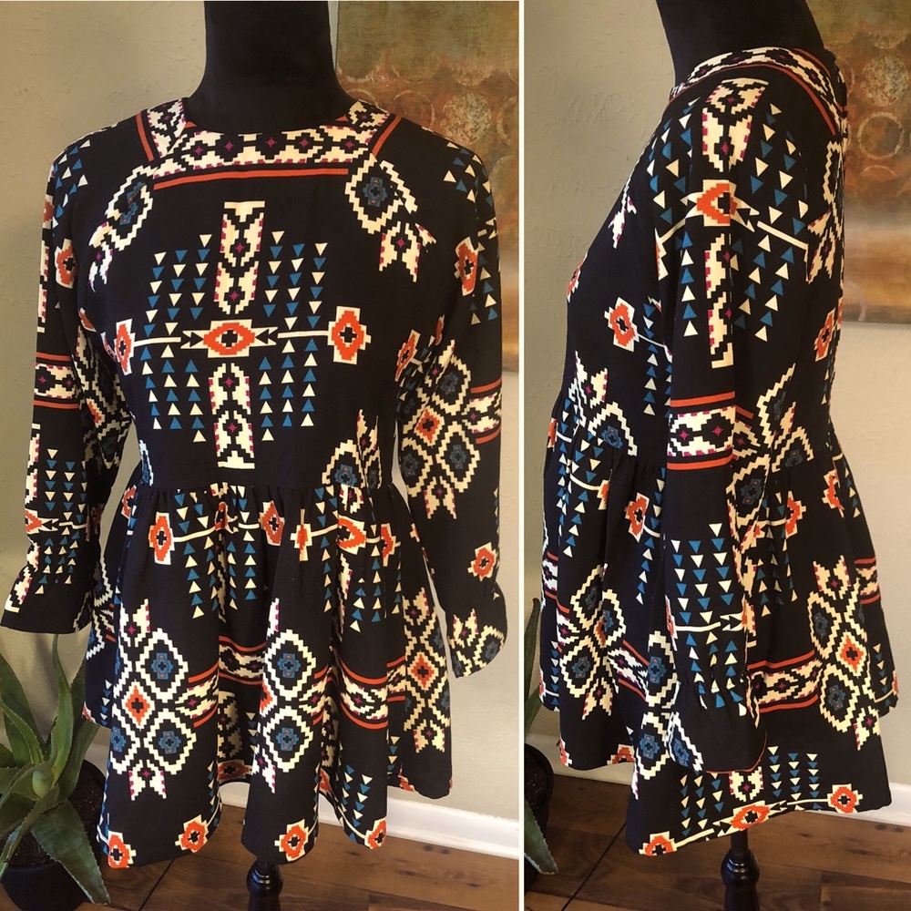 THML Geometric Pattern Fit & Flare Dress Tunic